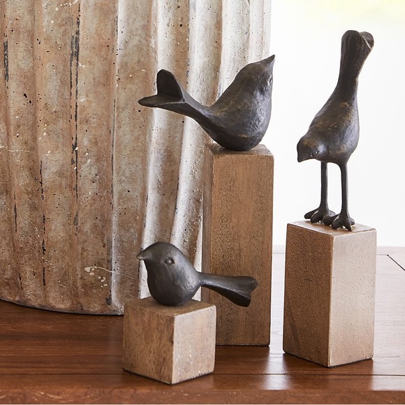 Pottery Barn Other - Pottery Barn Cute and Whimsical Decorative Birds On Wooden Stand - Set of 3
